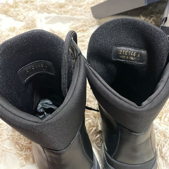 Prada Men\'s Leather Hiking Combat Boots Black Size 6 NEW